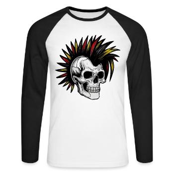 Irokese Deutschland Punker Fussballfan Skull - Unisex Baseballshirt langarm - Weiß/Schwarz - Vorne - Nik (191cm)