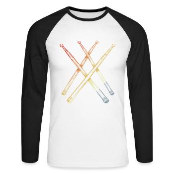 Croquis de baguettes rétro - T-shirt baseball manches longues Homme - blanc/noir - Devant - Nik (191cm)