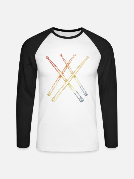 Retro Drumsticks Sketch - Unisex Long Sleeve Baseball T-Shirt - white/black