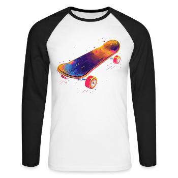Skateboard Illustration - Unisex Baseballshirt langarm - Weiß/Schwarz - Vorne - Nik (191cm)