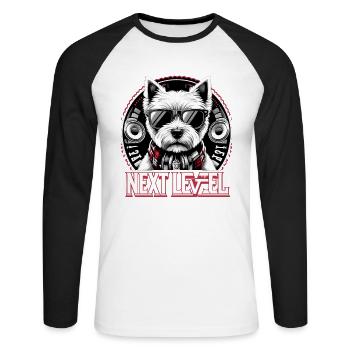 West Highland White Terrier Niveau supérieur Hip Hop - T-shirt baseball manches longues Homme - blanc/noir - Devant - Nik (191cm)