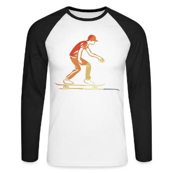 Skateboarder Graphique Rétro - T-shirt baseball manches longues Homme - blanc/noir - Devant - Nik (191cm)