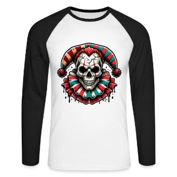 Creepy Skull Jester Colorful Horror Clown Hallowee - Unisex Long Sleeve Baseball T-Shirt - white/black - Front - Nik (191cm)