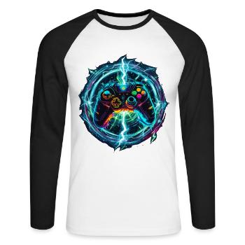 Manette de jeu galactique - T-shirt baseball manches longues Homme - blanc/noir - Devant - Nik (191cm)