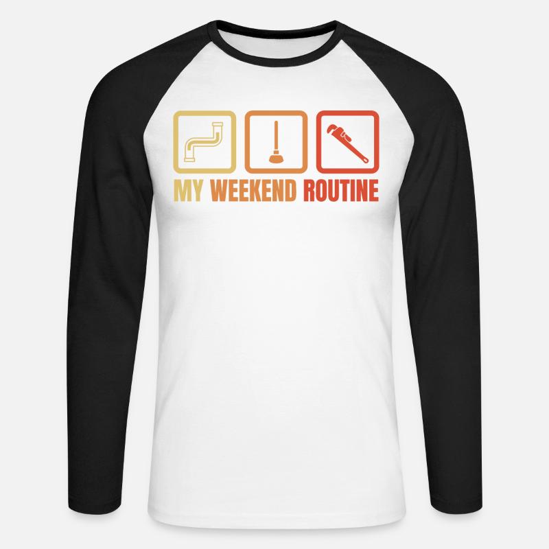 Klempner Wochenendroutine - Unisex Baseballshirt langarm - Weiß/Schwarz
