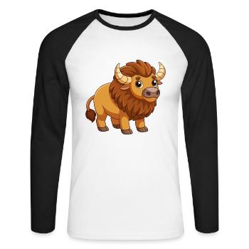 Bison Niedliche Maskottchen Zeichentrickfigur Kawaii - Unisex Baseballshirt langarm - Weiß/Schwarz - Vorne - Nik (191cm)