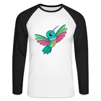Colibri Mascotte mignonne Personnage de dessin animé Kawaii - T-shirt baseball manches longues Homme - blanc/noir - Devant - Nik (191cm)