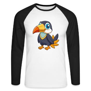 Toucan Cute Mascot Cartoon Character Kawaii - Unisex Long Sleeve Baseball T-Shirt - white/black - Front - Nik (191cm)