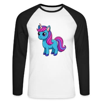 Unicorn Cute Mascot Cartoon Character Kawaii - Unisex Long Sleeve Baseball T-Shirt - white/black - Front - Nik (191cm)