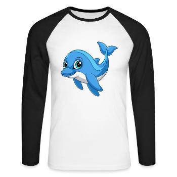 Dolphin Cute Mascot Cartoon Character Kawaii - Unisex Long Sleeve Baseball T-Shirt - white/black - Front - Nik (191cm)