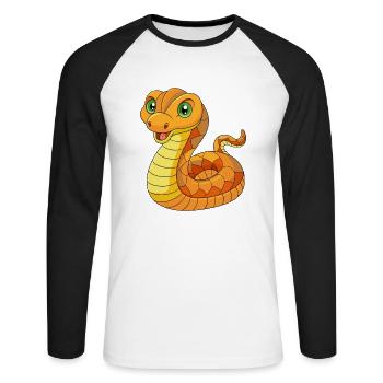 Serpent Mignon Mascotte Personnage De Dessin Animé Kawaii - T-shirt baseball manches longues Homme - blanc/noir - Devant - Nik (191cm)