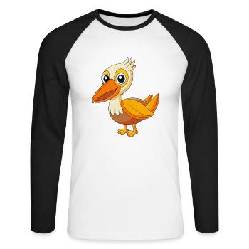 Pelican Cute Mascot Cartoon Character Kawaii - Unisex Long Sleeve Baseball T-Shirt - white/black - Front - Nik (191cm)