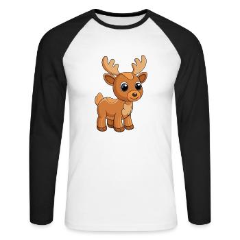 Moose Cute Mascot Cartoon Character Kawaii - Unisex Long Sleeve Baseball T-Shirt - white/black - Front - Nik (191cm)