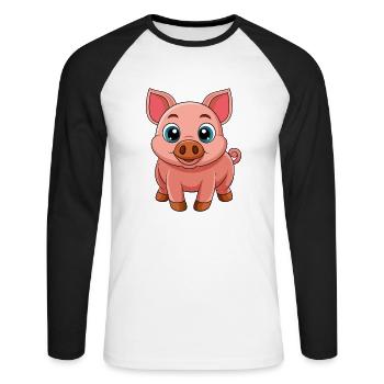 Cochon Mignon Mascotte Personnage De Dessin Animé Kawaii - T-shirt baseball manches longues Homme - blanc/noir - Devant - Nik (191cm)