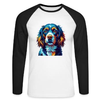 Épagneul alpin Chien race Coloré Dessin animé Kawaii - T-shirt baseball manches longues Homme - blanc/noir - Devant - Nik (191cm)
