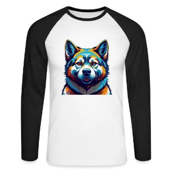 Chien Akita américain race dessin animé coloré Kawaii - T-shirt baseball manches longues Homme - blanc/noir - Devant - Nik (191cm)