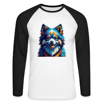 American Eskimo Dog Breed Colorful Cartoon Kawaii - Unisex Long Sleeve Baseball T-Shirt - white/black - Front - Nik (191cm)