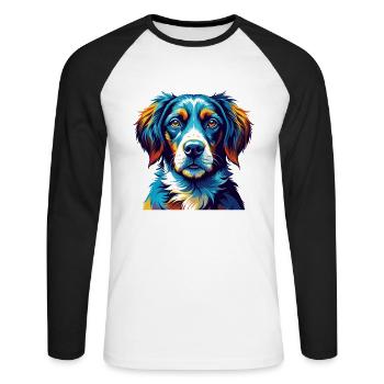 Auvergne chien d’arrêt race dessin animé Kawaii - T-shirt baseball manches longues Homme - blanc/noir - Devant - Nik (191cm)