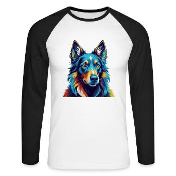Belgische Groenendael Hunderasse Karikatur Kawaii - Unisex Baseballshirt langarm - Weiß/Schwarz - Vorne - Nik (191cm)