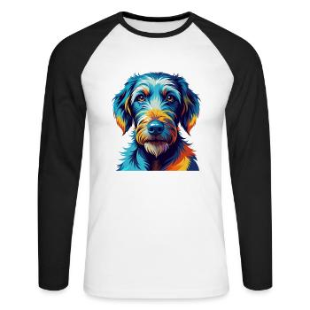 Bedlington Terrier Chien Race Dessin animé Kawaii - T-shirt baseball manches longues Homme - blanc/noir - Devant - Nik (191cm)