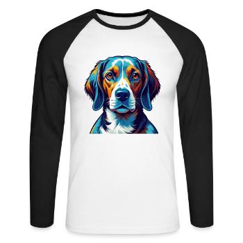 American Foxhound Chien Race Dessin animé Kawaii - T-shirt baseball manches longues Homme - blanc/noir - Devant - Nik (191cm)
