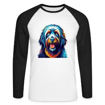 Bergamasco Chien Race Coloré Dessin Animé Kawaii - T-shirt baseball manches longues Homme - blanc/noir - Devant - Nik (191cm)