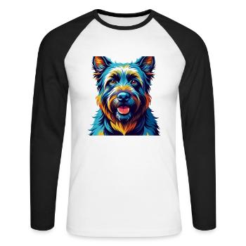 Bouvier des Ardennes Chien Race Dessin Animé Kawaii - T-shirt baseball manches longues Homme - blanc/noir - Devant - Nik (191cm)