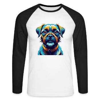 Border Terrier Chien Race Coloré Dessin Animé Kawaii - T-shirt baseball manches longues Homme - blanc/noir - Devant - Nik (191cm)