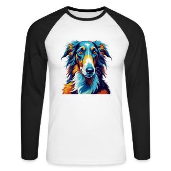 Barzoï Chien Race Coloré Dessin Animé Kawaii - T-shirt baseball manches longues Homme - blanc/noir - Devant - Nik (191cm)