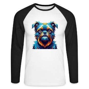 Griffon de Bruxelles Race de chien Dessin animé coloré Kawaii - T-shirt baseball manches longues Homme - blanc/noir - Devant - Nik (191cm)