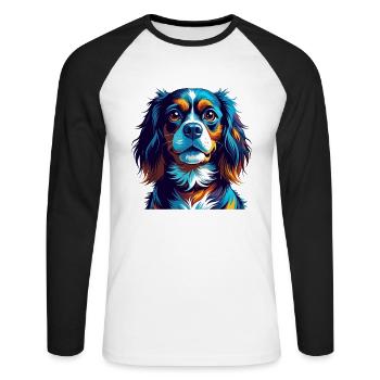 Cavalier Dog Breed Colorful Cartoon Kawaii - Unisex Long Sleeve Baseball T-Shirt - white/black - Front - Nik (191cm)