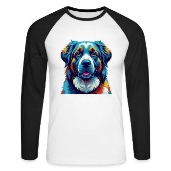 Chien de berger d’Asie centrale Race Dessin animé Kawaii - T-shirt baseball manches longues Homme - blanc/noir - Devant - Nik (191cm)