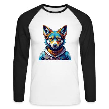Dingo Hund Rasse Buntes Aquarell Karikatur Kawaii - Unisex Baseballshirt langarm - Weiß/Schwarz - Vorne - Nik (191cm)