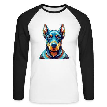 Doberman Chien Race Coloré Dessin Animé Kawaii - T-shirt baseball manches longues Homme - blanc/noir - Devant - Nik (191cm)