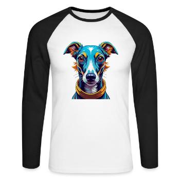 Anglais Whippet Chien Race Coloré Dessin Animé Kawaii - T-shirt baseball manches longues Homme - blanc/noir - Devant - Nik (191cm)