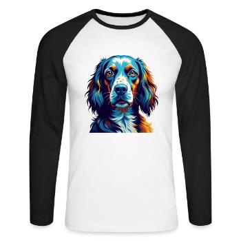 English Setter Dog Breed Colorful Cartoon Kawaii - Unisex Long Sleeve Baseball T-Shirt - white/black - Front - Nik (191cm)