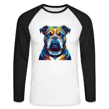 Bouledogue anglais race coloré dessin animé Kawaii - T-shirt baseball manches longues Homme - blanc/noir - Devant - Nik (191cm)