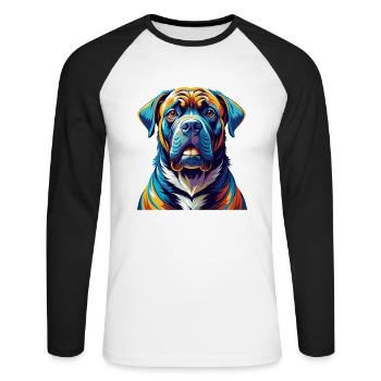 Brasileiro Race Chien Dessin animé Coloré Kawaii - T-shirt baseball manches longues Homme - blanc/noir - Devant - Nik (191cm)