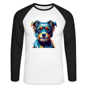 Hamiltonstovare Hunderasse Bunter Cartoon Kawaii - Unisex Baseballshirt langarm - Weiß/Schwarz - Vorne - Nik (191cm)