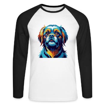 Griffon Nivernais Dog Breed Cartoon Kawaii - Unisex Long Sleeve Baseball T-Shirt - white/black - Front - Nik (191cm)