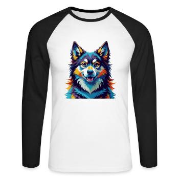Finnish Lapphund Dog Breed Colorful Cartoon Kawaii - Unisex Long Sleeve Baseball T-Shirt - white/black - Front - Nik (191cm)