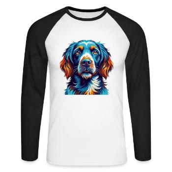 Deutsch Langhaar Vorstehhund Rasse Karikatur Kawaii - Unisex Baseballshirt langarm - Weiß/Schwarz - Vorne - Nik (191cm)
