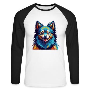 Spitz allemand race de chien Dessin animé coloré Kawaii - T-shirt baseball manches longues Homme - blanc/noir - Devant - Nik (191cm)
