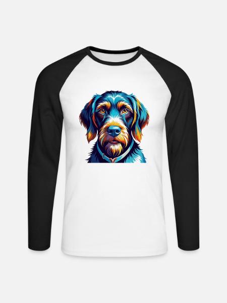 Deutsche Drahthaar Hund Rasse Karikatur Kawaii - Unisex Baseballshirt langarm - Weiß/Schwarz