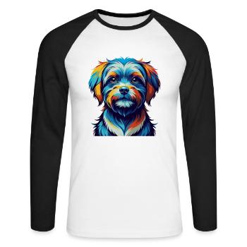Race de chien maltais Dessin animé coloré Kawaii - T-shirt baseball manches longues Homme - blanc/noir - Devant - Nik (191cm)