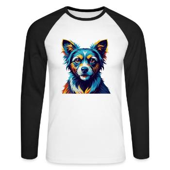 Hortaya Borzaya Hunderasse bunter Cartoon Kawaii - Unisex Baseballshirt langarm - Weiß/Schwarz - Vorne - Nik (191cm)