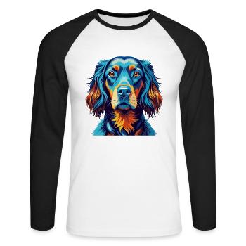 Gordon Setter Chien Race Coloré Dessin animé Kawaii - T-shirt baseball manches longues Homme - blanc/noir - Devant - Nik (191cm)