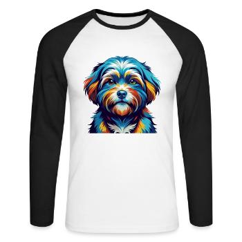 Race de chien maltais Shih Tzu dessin animé coloré Kawaii - T-shirt baseball manches longues Homme - blanc/noir - Devant - Nik (191cm)