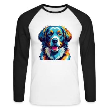 Kuvasz Race Chien Coloré Dessin Animé Kawaii - T-shirt baseball manches longues Homme - blanc/noir - Devant - Nik (191cm)