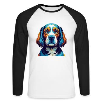 Grand Anglo Francais Dog Breed Cartoon Kawaii - Unisex Long Sleeve Baseball T-Shirt - white/black - Front - Nik (191cm)